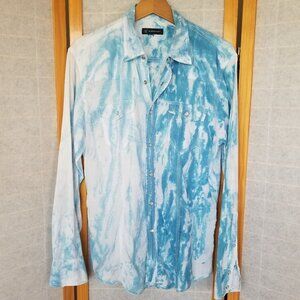 Men's Western Pearl Snap Shirt  Size Large Tie Dye Clouds Roll-up Sleeves